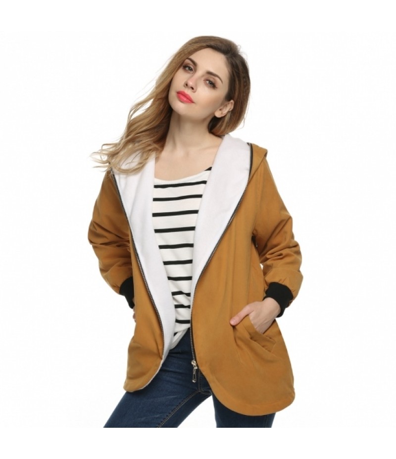 Stylish Women Irregular Slim Zipper Hooded Fleece Coat Overcoat Jacket